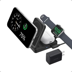 قاعدة شحن أنكر قابلة للطي 3 في 1 متوافقة مع MagSafe وQi2 – 15 واط