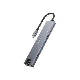 YESIDO HB27 8-in-1 USB-C Cable Hub with 100W PD, 4K HDMI & Gigabit Ethernet – Gray