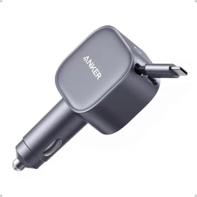 ANKER 75W USB-C Car Charger with Built-In Retractable Cable – Gray A2738HA2
