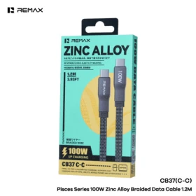 REMAX CB37 100W Type-C to Type-C Fast Charging Cable, Braided Zinc Alloy, 1.2m - Black