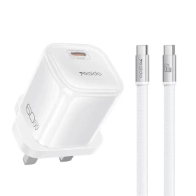 YESIDO YC161 60W Dynamic Charger USB-C PD Fast Charging Adapter with Type-C to Type-C Cable , UK Plug - White