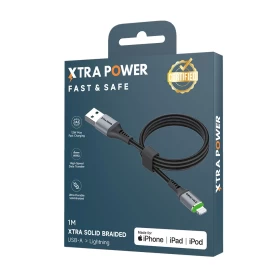 Extra Power MFi Certified USB-A to Lightning Solid Braided Cable 12W - 1m
