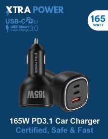 XTRA POWER 165W Fast Car Charger with 3 Ports USB-C, USB-C, USB-A