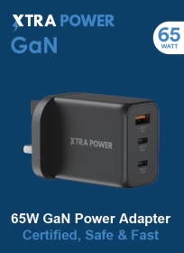 XTRA POWER 65W GaN 3-Port USB-C + USB-C + USB-A PD Fast Wall Charger