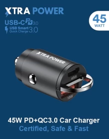 XTRA POWER 45W Fast Car Charger with USB-C and USB-A Ports