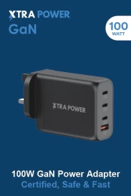 XTRA POWER 100W GaN Fast Wall Charger, 4-Port USB-C and USB-A