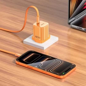 YESIDO YC161 60W Dynamic Charger USB-C PD Fast Charging Adapter with Type-C to Type-C Cable, UK Plug - Orange